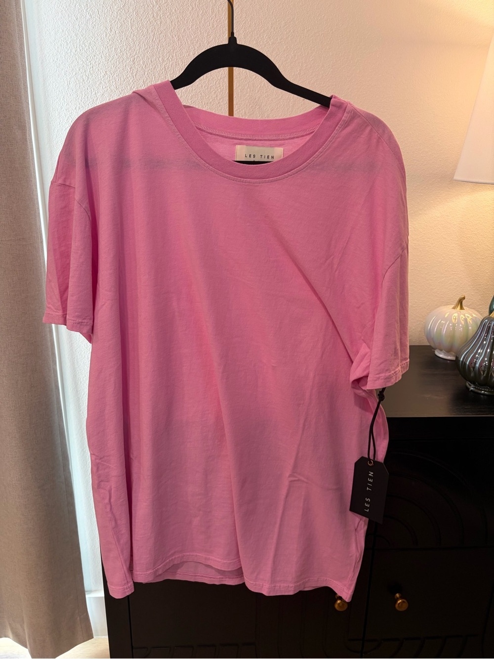 Les Tien Men’s Pink Relaxed Crewneck Tee in Large